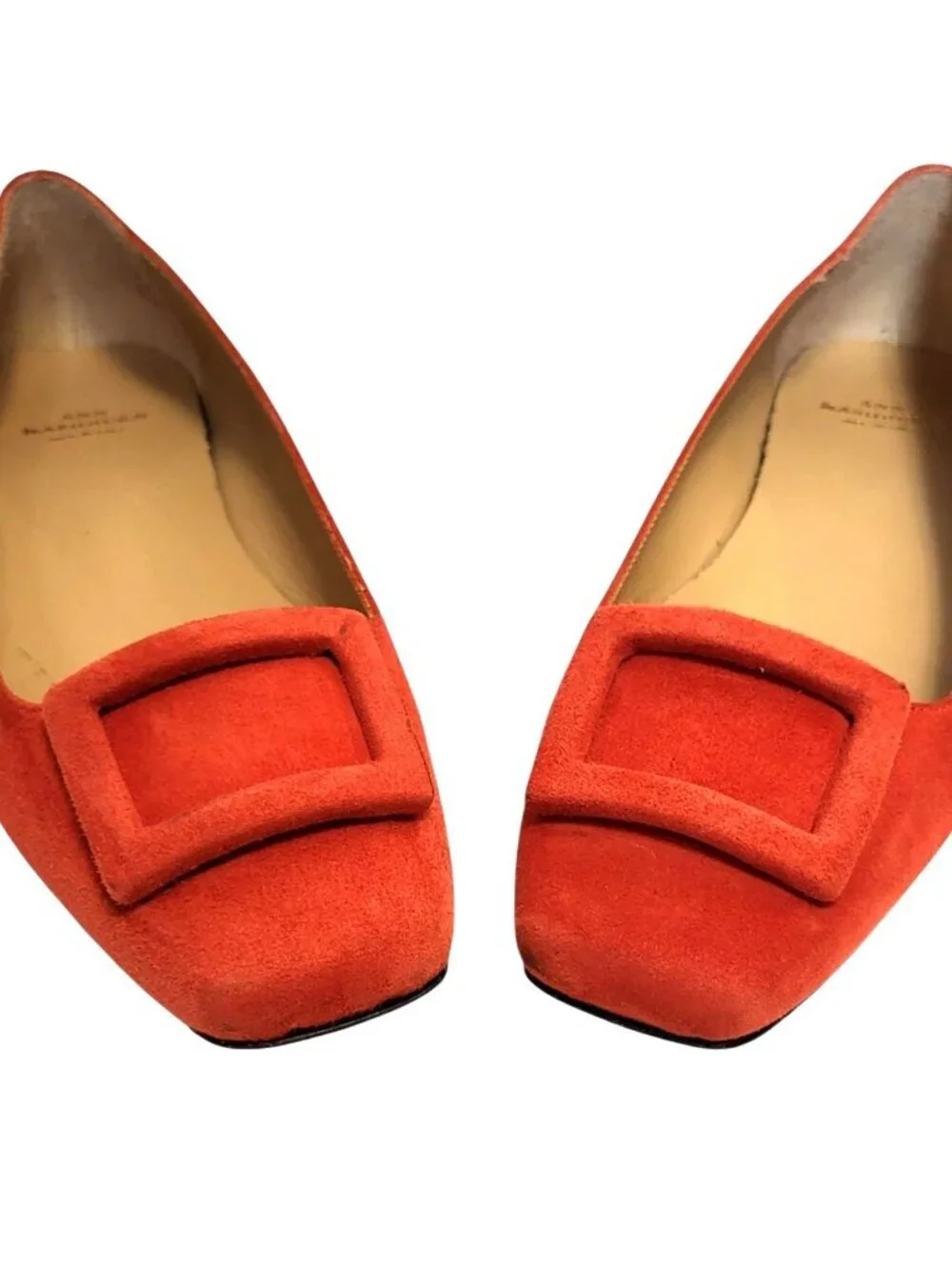 Ann Mashburn Buckle Shoe Suede Minimalist Square Toe Flats
